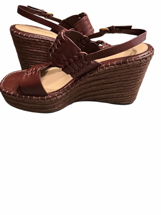 Veronica Beard Chestnut Woven Leather Espadrille Wedges - Picture 5 of 9